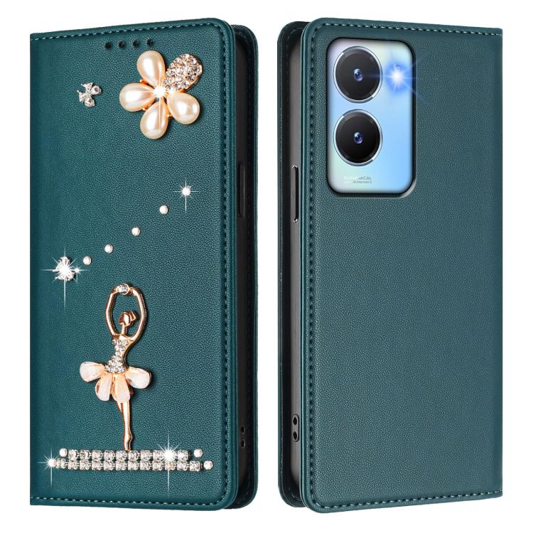For vivo Y56 5G Global Ballet Girl Diamond Studded RFID Vegan Leather Phone Case