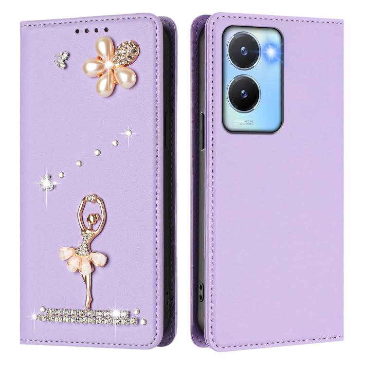 For vivo Y56 5G Global Ballet Girl Diamond Studded RFID Vegan Leather Phone Case