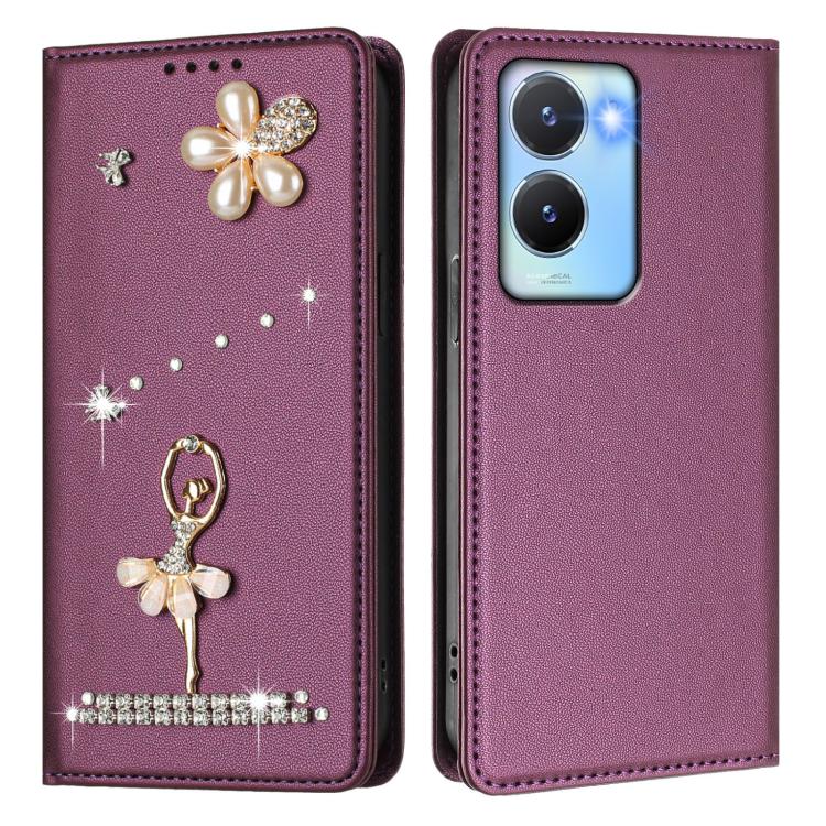 For vivo Y56 5G Global Ballet Girl Diamond Studded RFID Vegan Leather Phone Case