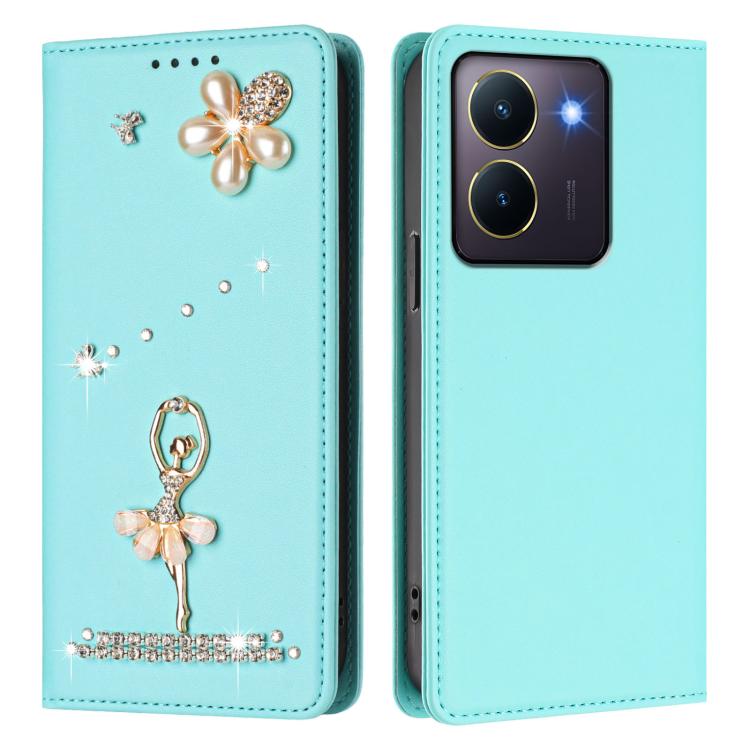 For vivo Y36 4G Global / Y27s 4G Global Ballet Girl Diamond Studded RFID Vegan Leather Phone Case