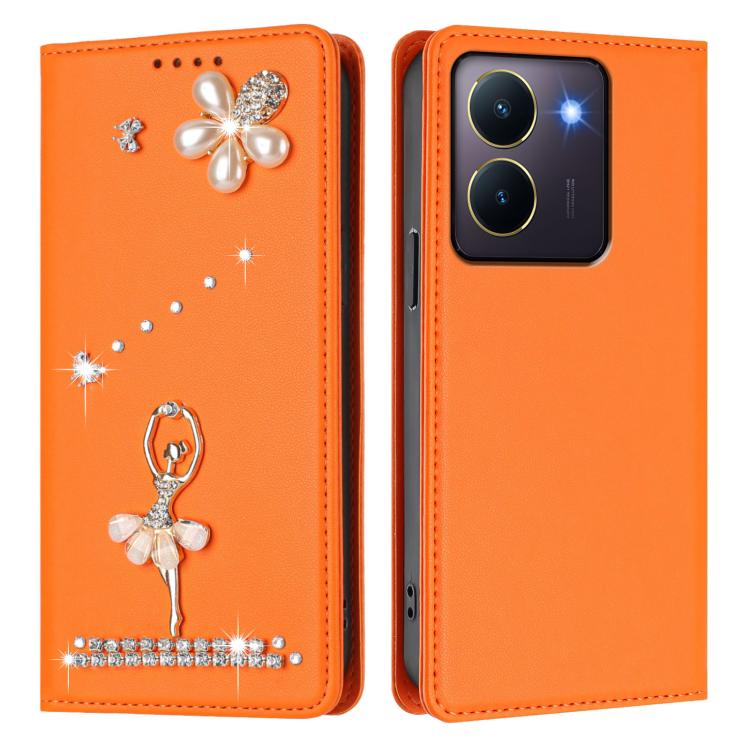For vivo Y36 4G Global / Y27s 4G Global Ballet Girl Diamond Studded RFID Vegan Leather Phone Case