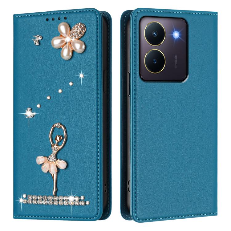 For vivo Y36 4G Global / Y27s 4G Global Ballet Girl Diamond Studded RFID Vegan Leather Phone Case