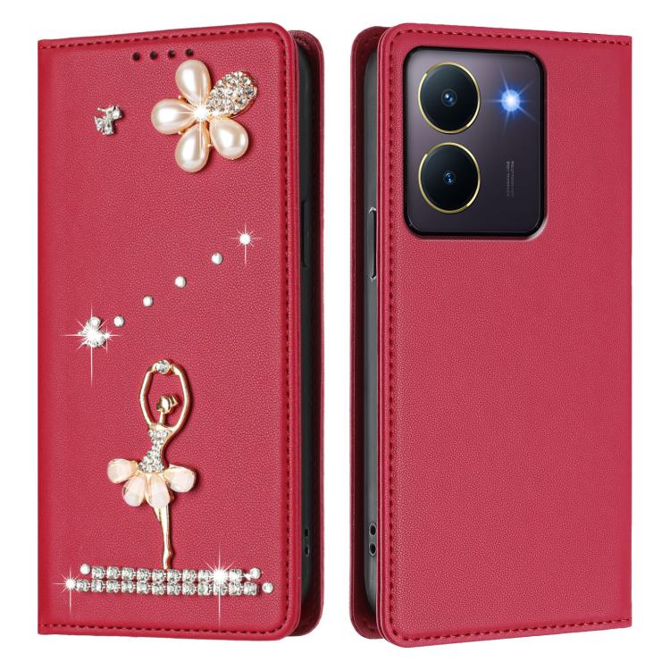 For vivo Y36 4G Global / Y27s 4G Global Ballet Girl Diamond Studded RFID Vegan Leather Phone Case