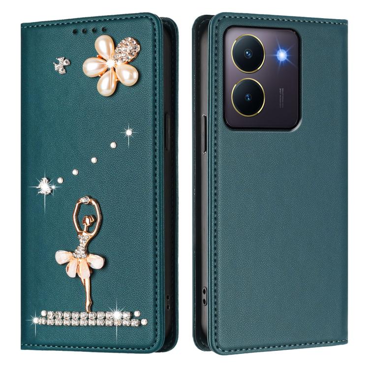 For vivo Y36 4G Global / Y27s 4G Global Ballet Girl Diamond Studded RFID Vegan Leather Phone Case