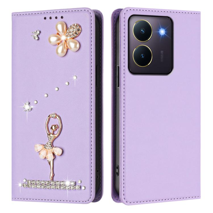 For vivo Y36 4G Global / Y27s 4G Global Ballet Girl Diamond Studded RFID Vegan Leather Phone Case