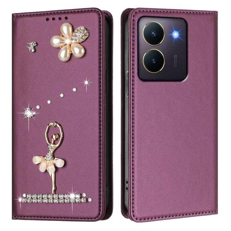 For vivo Y36 4G Global / Y27s 4G Global Ballet Girl Diamond Studded RFID Vegan Leather Phone Case