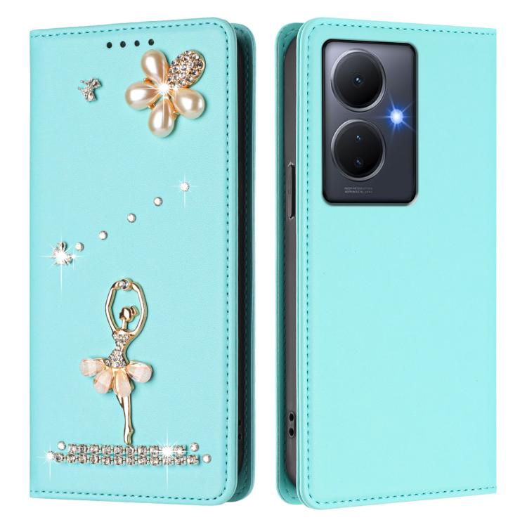 For vivo Y78+ 5G Global / V29 Lite Ballet Girl Diamond Studded RFID Vegan Leather Phone Case