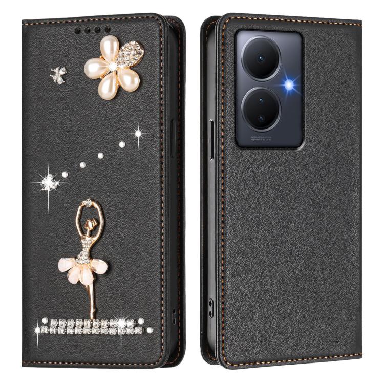 For vivo Y78+ 5G Global / V29 Lite Ballet Girl Diamond Studded RFID Vegan Leather Phone Case