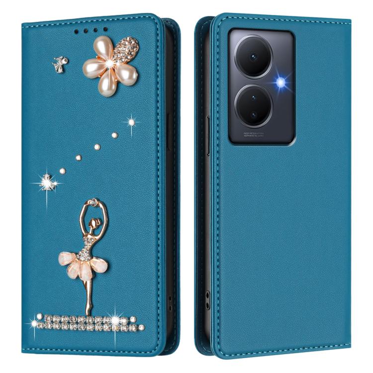 For vivo Y78+ 5G Global / V29 Lite Ballet Girl Diamond Studded RFID Vegan Leather Phone Case