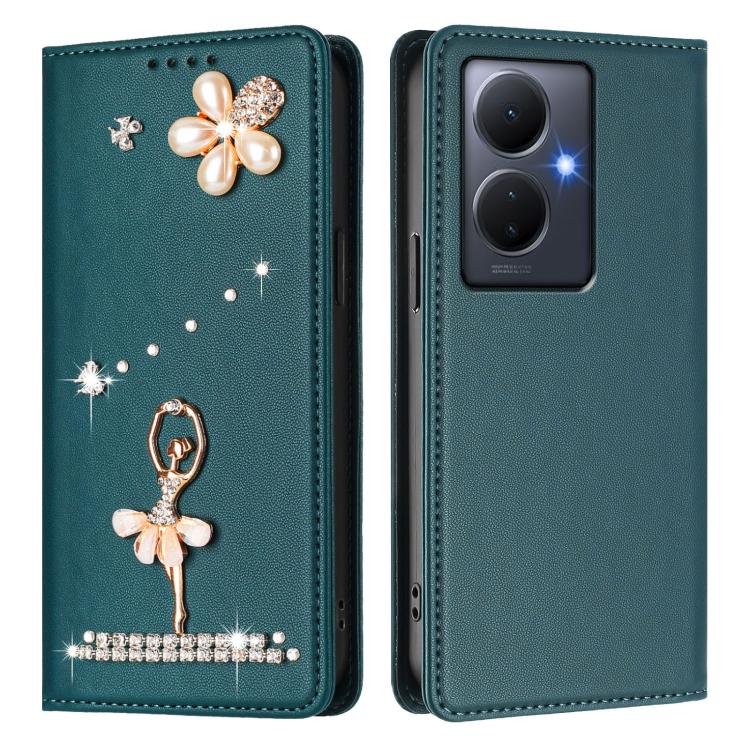 For vivo Y78+ 5G Global / V29 Lite Ballet Girl Diamond Studded RFID Vegan Leather Phone Case