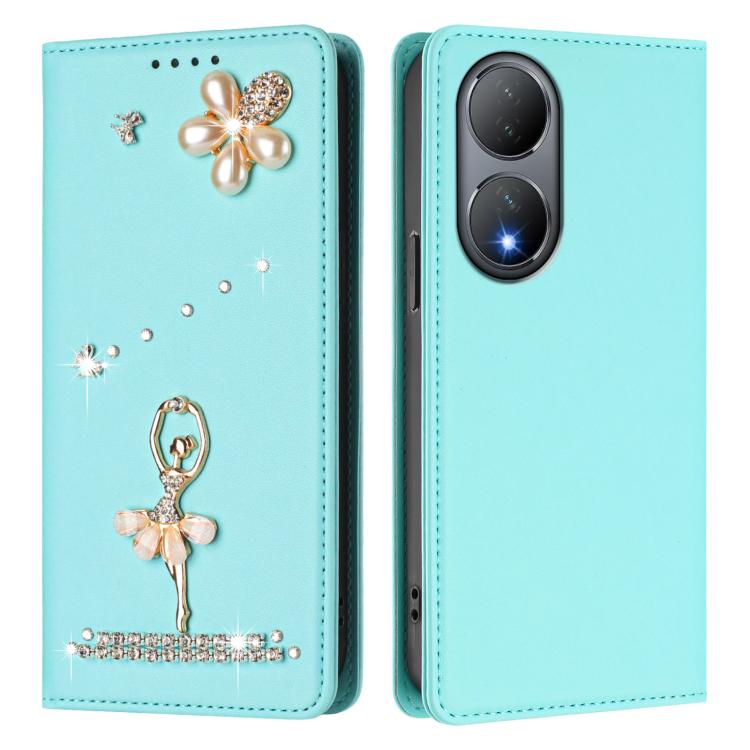 For vivo Y100 5G India / Y100A 5G India Ballet Girl Diamond Studded RFID Vegan Leather Phone Case