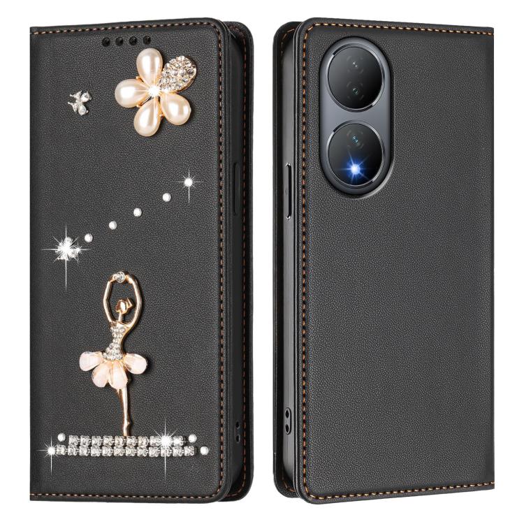 For vivo Y100 5G India / Y100A 5G India Ballet Girl Diamond Studded RFID Vegan Leather Phone Case