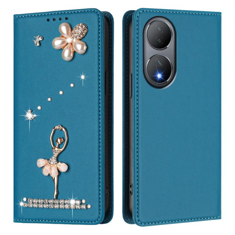 For vivo Y100 5G India / Y100A 5G India Ballet Girl Diamond Studded RFID Vegan Leather Phone Case