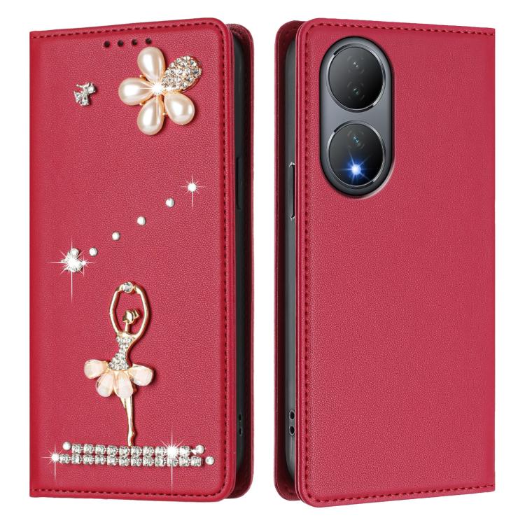 For vivo Y100 5G India / Y100A 5G India Ballet Girl Diamond Studded RFID Vegan Leather Phone Case