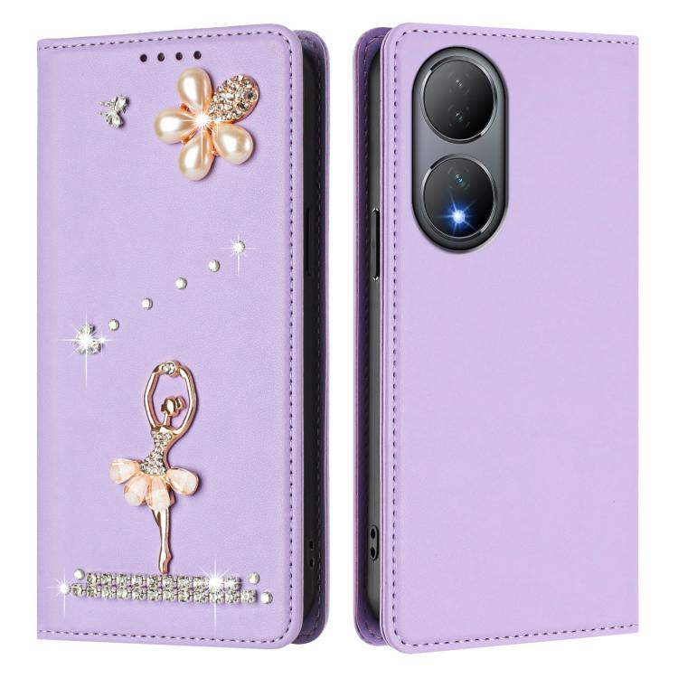 For vivo Y100 5G India / Y100A 5G India Ballet Girl Diamond Studded RFID Vegan Leather Phone Case