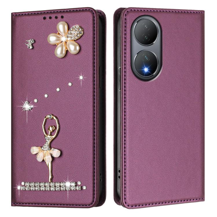 For vivo Y100 5G India / Y100A 5G India Ballet Girl Diamond Studded RFID Vegan Leather Phone Case