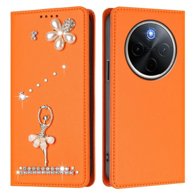 For vivo Y300 Pro+ / T4 5G Ballet Girl Diamond Studded RFID Vegan Leather Phone Case