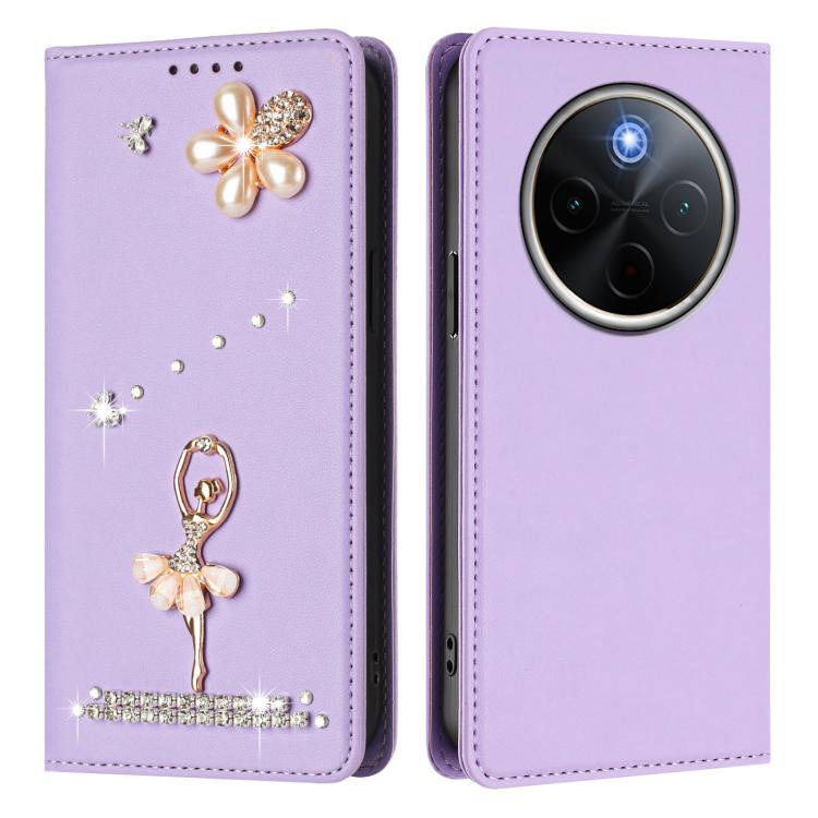 For vivo Y300 Pro+ / T4 5G Ballet Girl Diamond Studded RFID Vegan Leather Phone Case