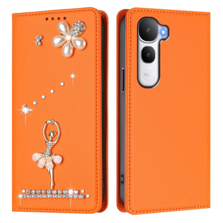 For vivo Y400 4G / Y400 5G Ballet Girl Diamond Studded RFID Vegan Leather Phone Case