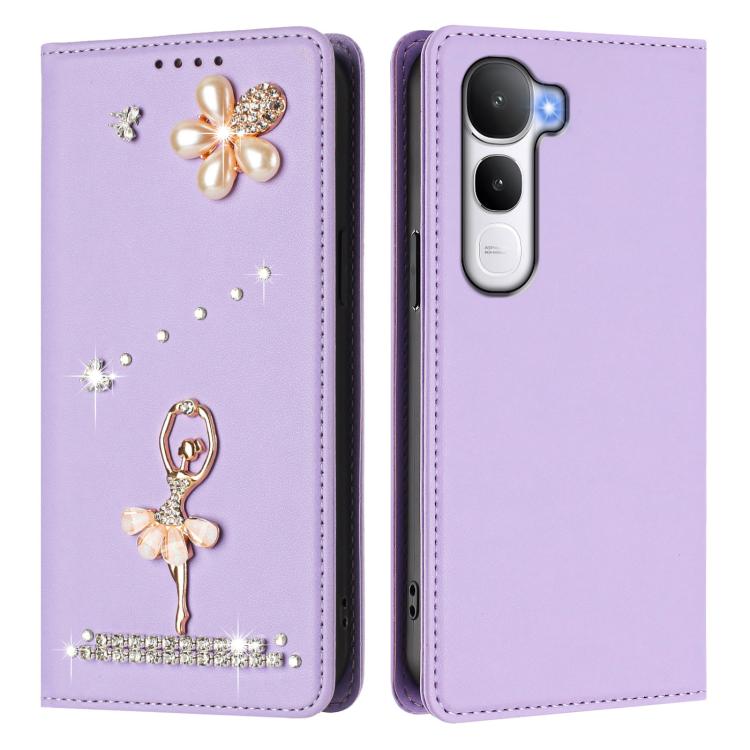 For vivo Y400 4G / Y400 5G Ballet Girl Diamond Studded RFID Vegan Leather Phone Case