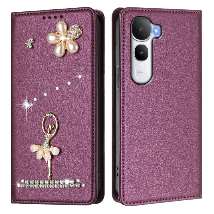 For vivo Y400 4G / Y400 5G Ballet Girl Diamond Studded RFID Vegan Leather Phone Case