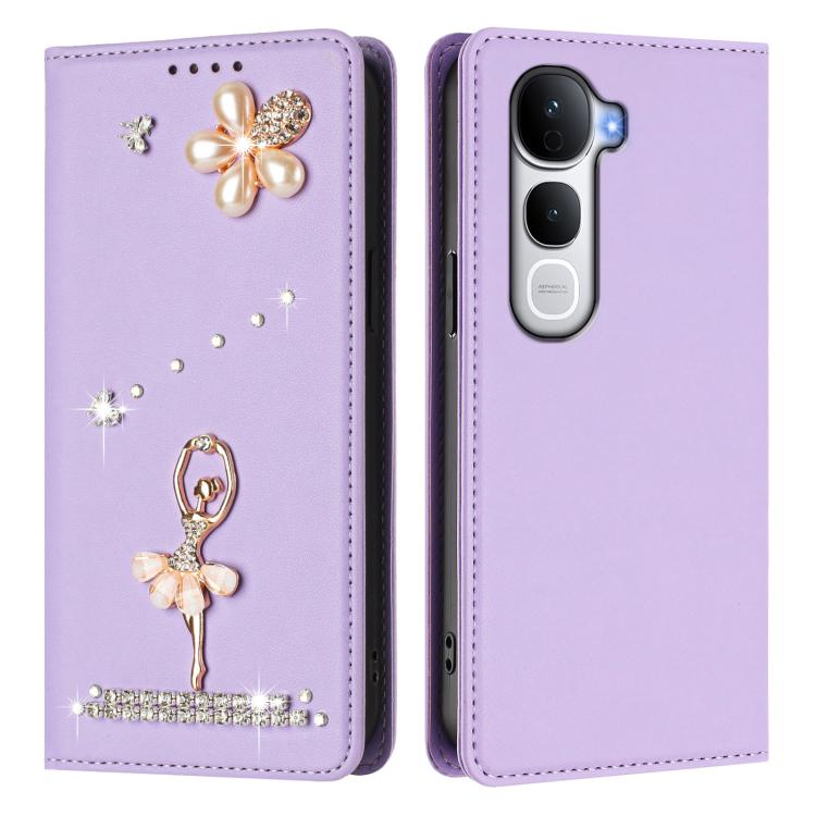 For vivo Y400 Pro 5G Ballet Girl Diamond Studded RFID Vegan Leather Phone Case