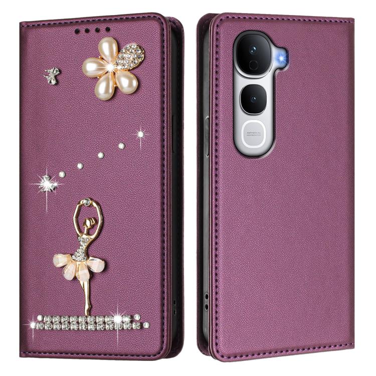 For vivo Y400 Pro 5G Ballet Girl Diamond Studded RFID Vegan Leather Phone Case
