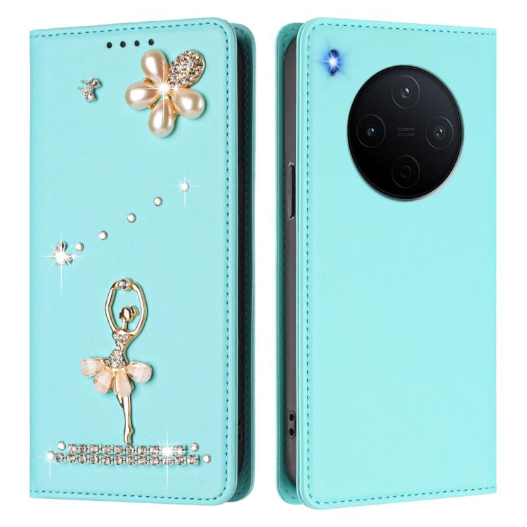 For vivo Y500 Pro 5G Ballet Girl Diamond Studded RFID Vegan Leather Phone Case