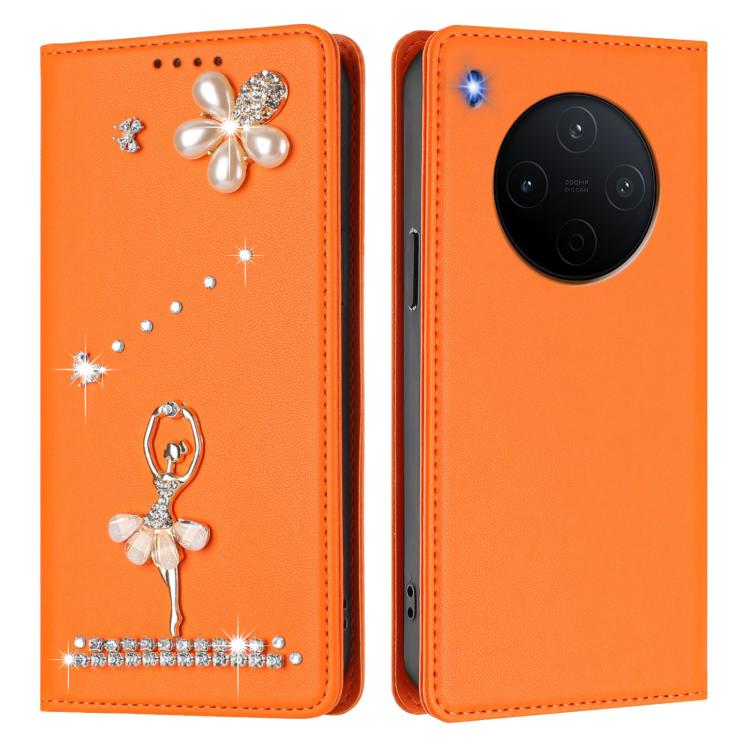 For vivo Y500 Pro 5G Ballet Girl Diamond Studded RFID Vegan Leather Phone Case