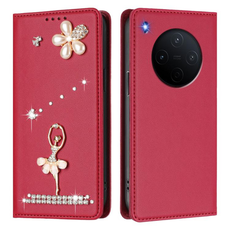 For vivo Y500 Pro 5G Ballet Girl Diamond Studded RFID Vegan Leather Phone Case