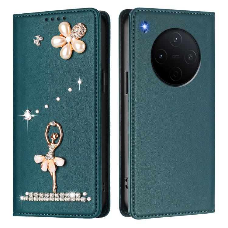 For vivo Y500 Pro 5G Ballet Girl Diamond Studded RFID Vegan Leather Phone Case