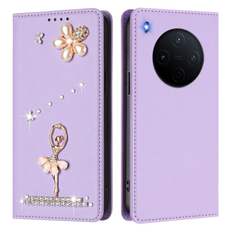 For vivo Y500 Pro 5G Ballet Girl Diamond Studded RFID Vegan Leather Phone Case