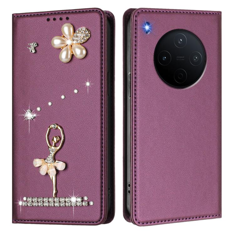 For vivo Y500 Pro 5G Ballet Girl Diamond Studded RFID Vegan Leather Phone Case