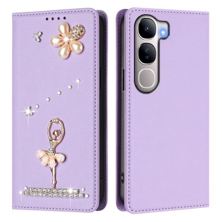 For vivo Y300 5G Global Ballet Girl Diamond Studded RFID Vegan Leather Phone Case