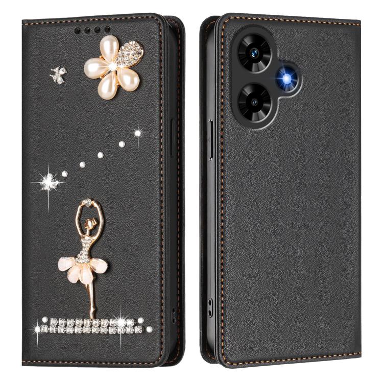 For Infinix Hot 30 Ballet Girl Diamond Studded RFID Vegan Leather Phone Case