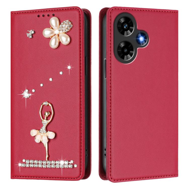 For Infinix Hot 30 Ballet Girl Diamond Studded RFID Vegan Leather Phone Case
