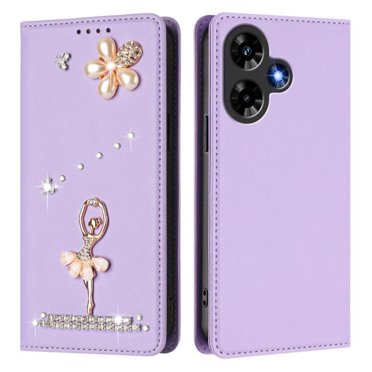 For Infinix Hot 30 Ballet Girl Diamond Studded RFID Vegan Leather Phone Case