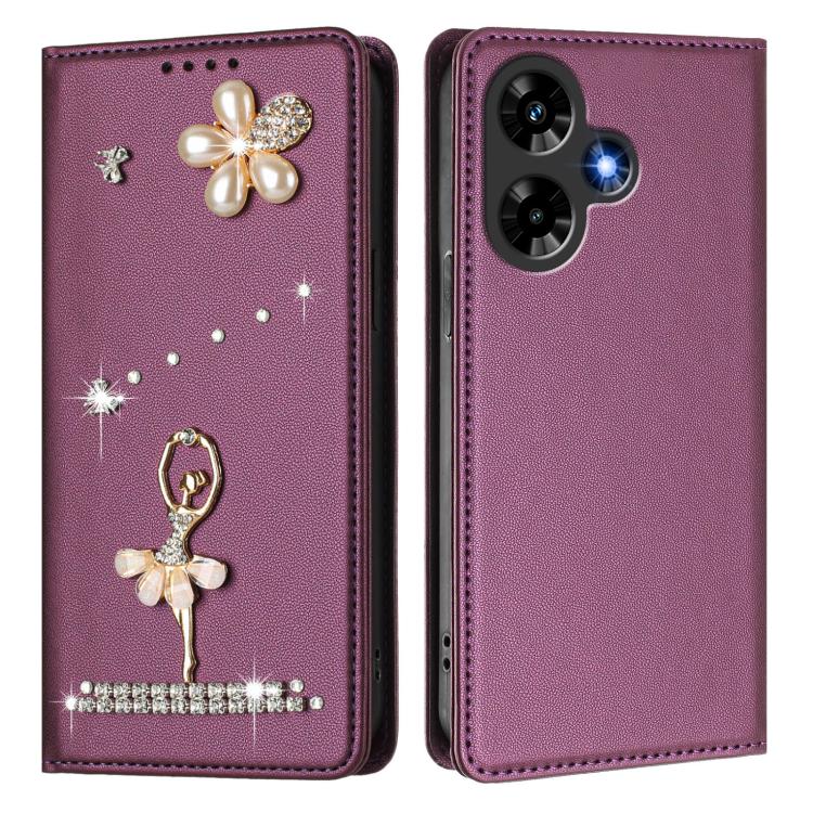 For Infinix Hot 30 Ballet Girl Diamond Studded RFID Vegan Leather Phone Case