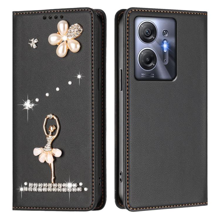 For Infinix Hot 30 5G Ballet Girl Diamond Studded RFID Vegan Leather Phone Case
