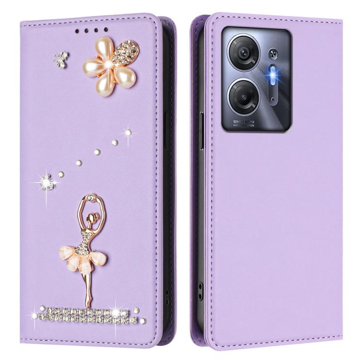 For Infinix Hot 30 5G Ballet Girl Diamond Studded RFID Vegan Leather Phone Case