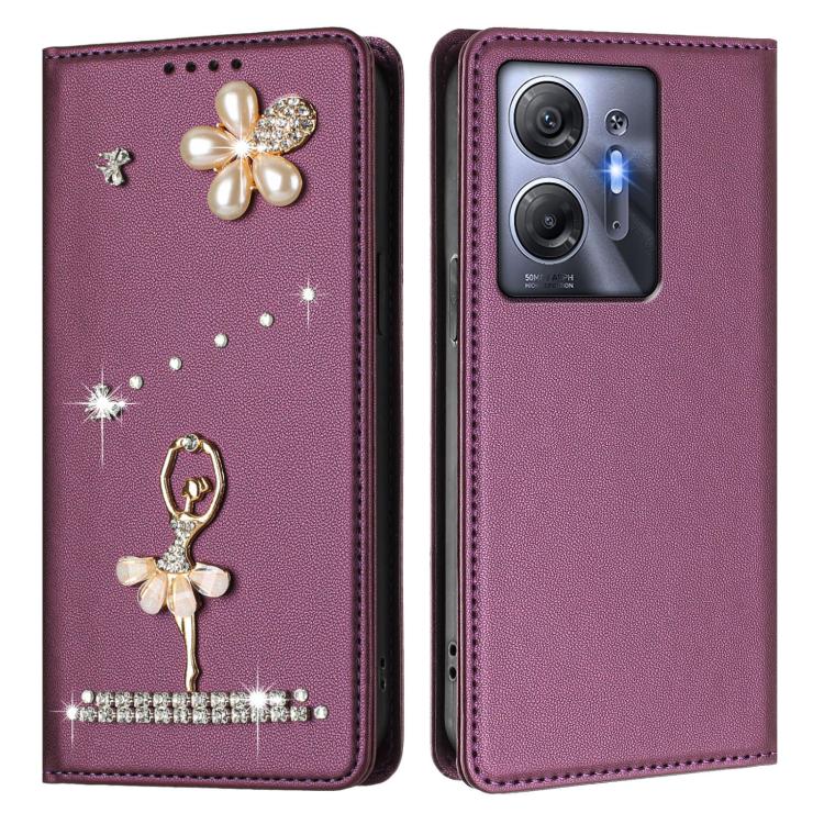 For Infinix Hot 30 5G Ballet Girl Diamond Studded RFID Vegan Leather Phone Case