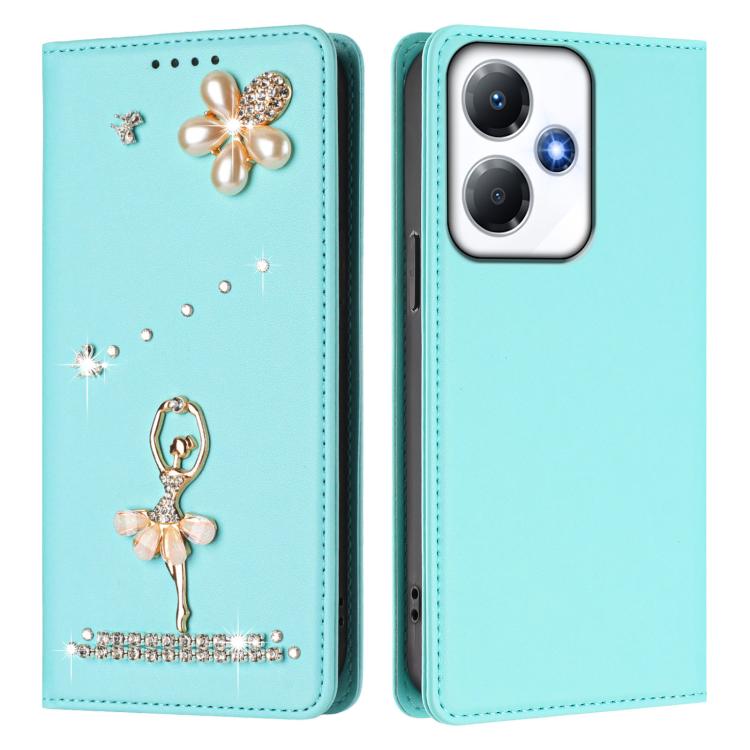 For Infinix Hot 30 Play NFC Ballet Girl Diamond Studded RFID Vegan Leather Phone Case