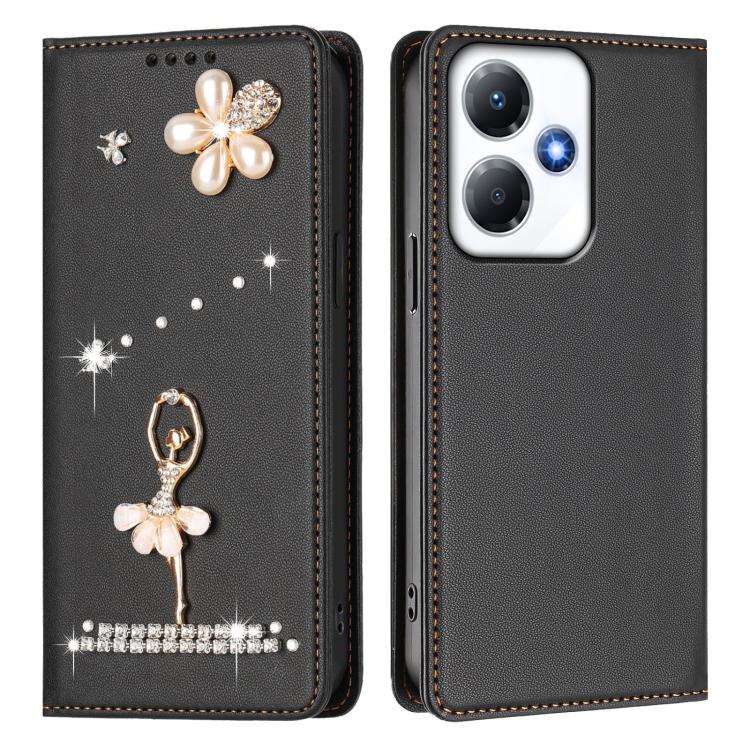 For Infinix Hot 30 Play NFC Ballet Girl Diamond Studded RFID Vegan Leather Phone Case