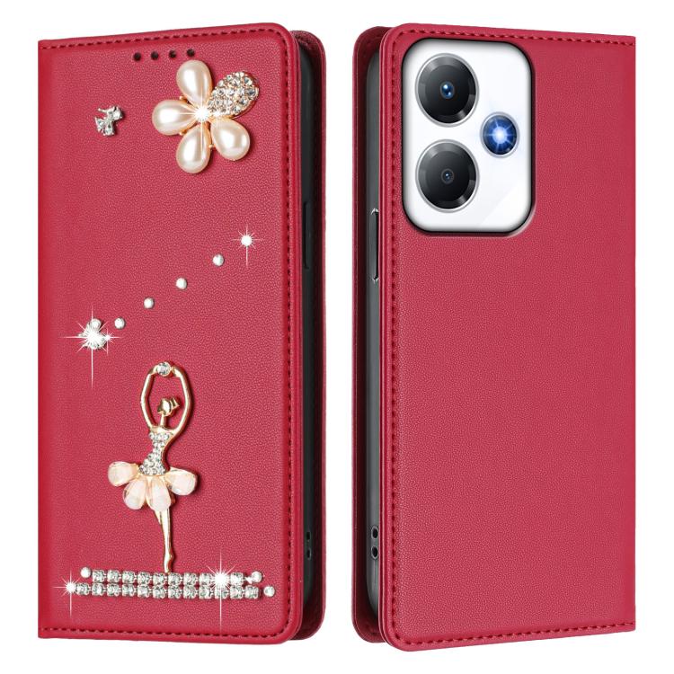 For Infinix Hot 30 Play NFC Ballet Girl Diamond Studded RFID Vegan Leather Phone Case