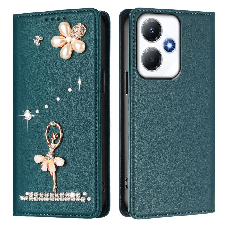 For Infinix Hot 30 Play NFC Ballet Girl Diamond Studded RFID Vegan Leather Phone Case