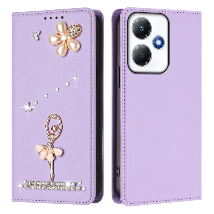 For Infinix Hot 30 Play NFC Ballet Girl Diamond Studded RFID Vegan Leather Phone Case