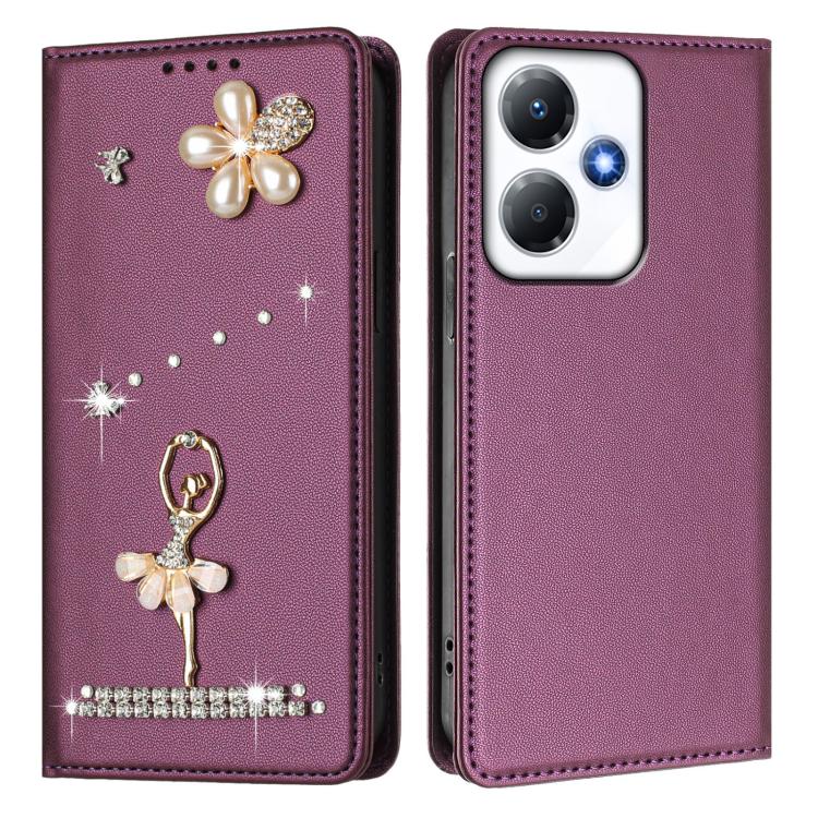 For Infinix Hot 30 Play NFC Ballet Girl Diamond Studded RFID Vegan Leather Phone Case