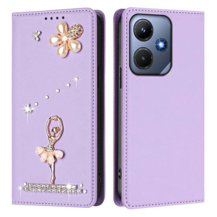 For Infinix Hot 30i Ballet Girl Diamond Studded RFID Vegan Leather Phone Case