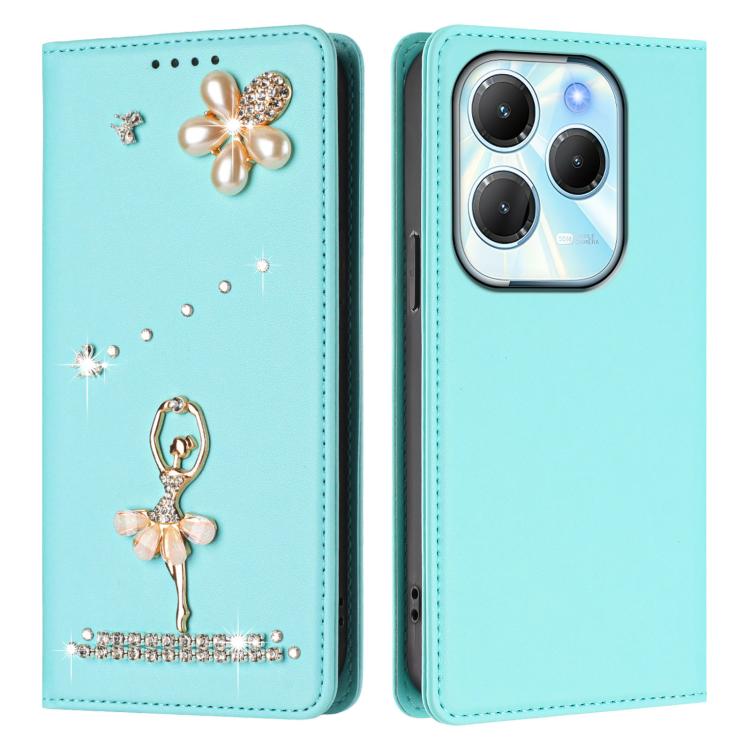 For Infinix Hot 40 / Hot 40 Pro Ballet Girl Diamond Studded RFID Vegan Leather Phone Case