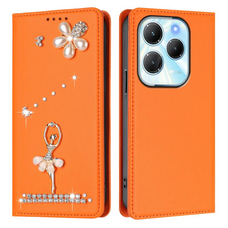 For Infinix Hot 40 / Hot 40 Pro Ballet Girl Diamond Studded RFID Vegan Leather Phone Case